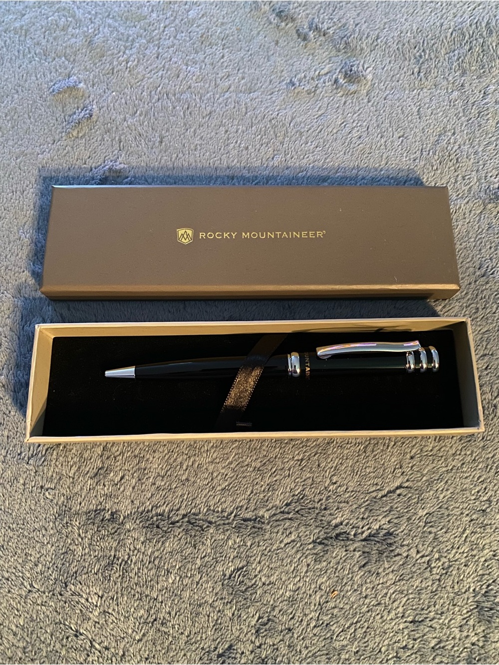 Rocky Mountaineer Black and Silver Ballpoint Pen, New with box